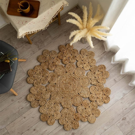 Sayang Sayan Jute Rug Lily Diameter 90 cm Round Natural Natural Material Handwoven Mat