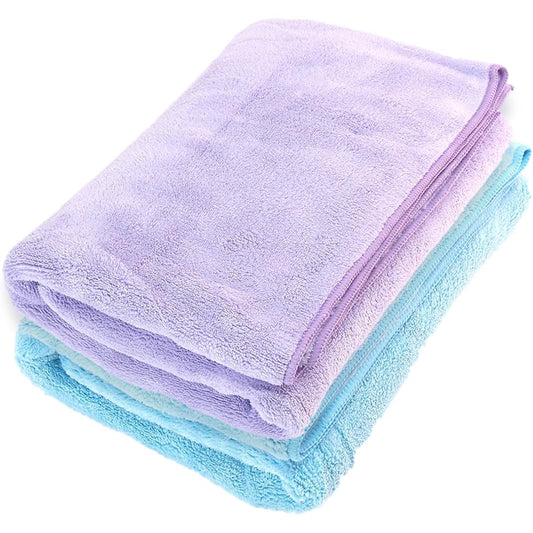 Strix Design Microfiber Bath Towel Set of 2 x 15 Pieces, Pastel Colors, 3 Colors, Approx. 60 x 120cm, Fluffy, Long Pile, Gentle to the Touch, Pile Cut, Quick Drying, Soft Finish, Blue, Purple QB-119