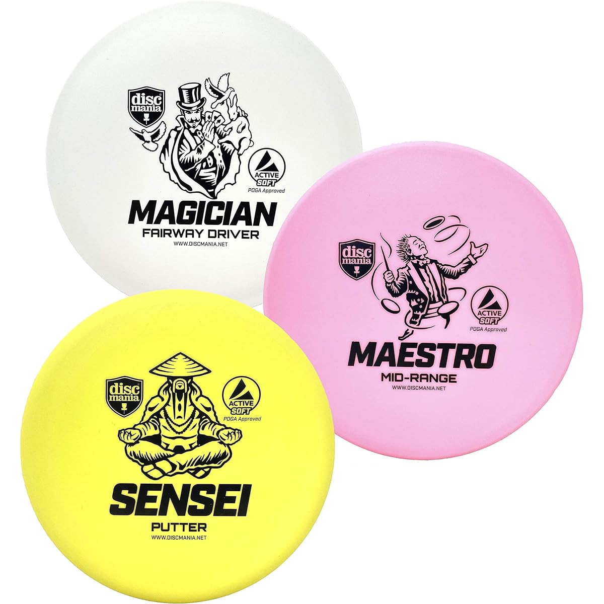 Discmania Active Soft Disc Golf 3-Piece Set - Includes Disc Golf Putter, Midrange, and Driver (Colors May Vary)