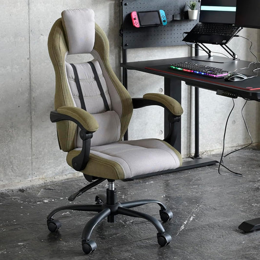 [Yamazen] Chair Gaming Chair Small Width 61 x Depth 62-100 x Height 103-109cm Fabric Compact Computer Chair Office Chair Assembly Moss Green GCL-89F(MO)