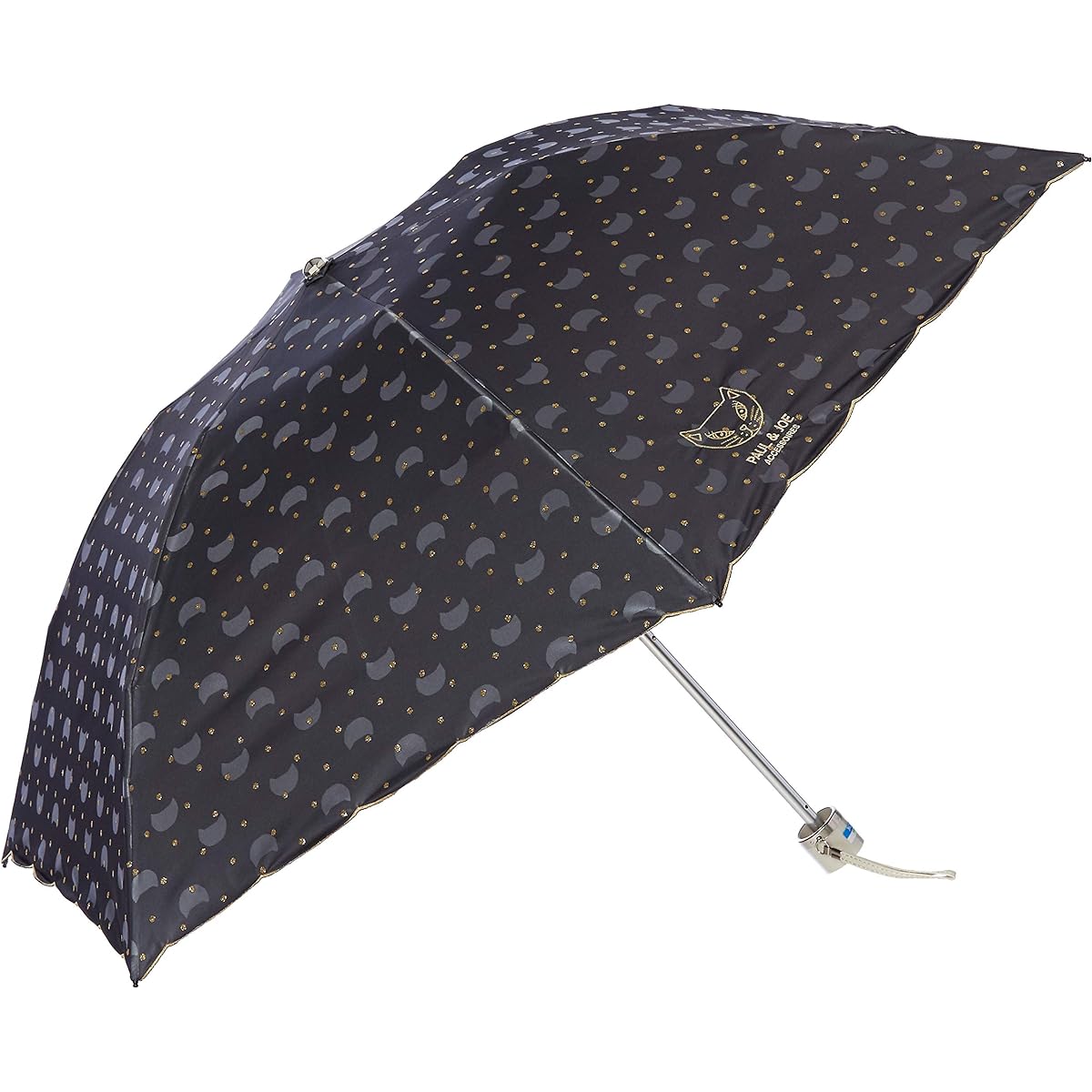 [Moonbat] Folding Umbrella PAUL & JOE (Paul & Joe) Cat Embroidery Parasol Folding Umbrella Parasol For Both Sunny and Rainy Days Umbrella Heat Shielding Logo Dot Cat Fashionable Cute Women's Black Rib Length: Approx. 50cm