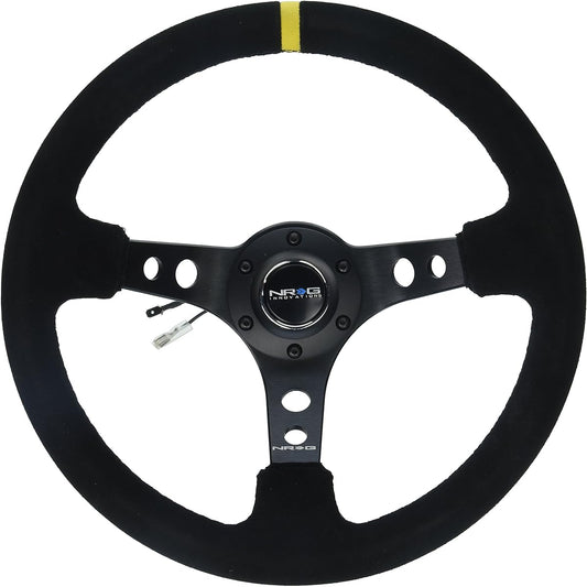 NRG Innovations RST-006S-Y reinforced steering wheels (350mm sports handle (depth 3 inch) suede black stitch yellow center mark)