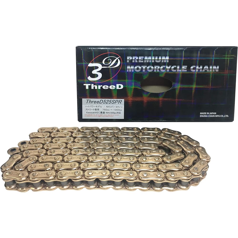 THREED Motorcycle Chain 525SPR Gold 120L MLJ (Caulking Joint) NX Ring Seal