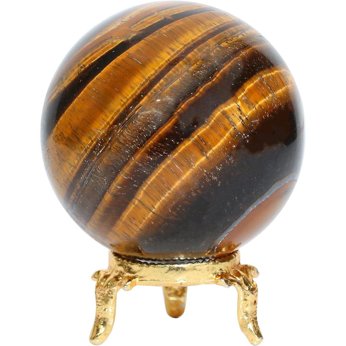 Tiger Eye Crystal Sphere Gemstone Sphere Healing Ball Sculpture Figurine Feng Shui Meditation Fortune Telling Home Halloween Decoration Photo Crystal Ball Size: 45-55mm with Crocon Stand
