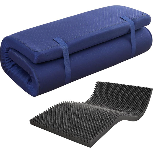 Mensu High Resilience Mattress, Single, Extra Thick 10cm, Bed Mat, Textured, Body Pressure Dispersion, Futon Mattress, Dust Mite Resistant, Antibacterial and Odor Resistant, Folding Mattress, Compact, Cover Washable, 97 x 195cm, Navy