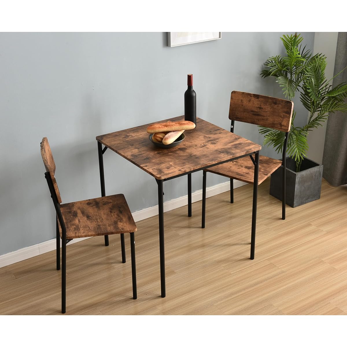 OSJ Square Dining 3 Piece Set Dining Table Dining Set Brown Width 90 2 Seater