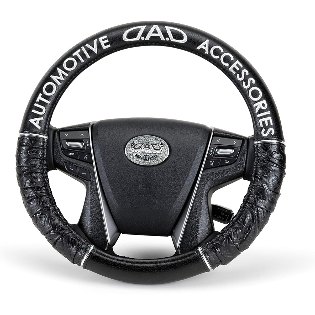 Garson DAD Steering Wheel Cover Royal Steering Wheel Cover Gathered Edition Type Monogram Leather Medium Black D.A.D HA273-02