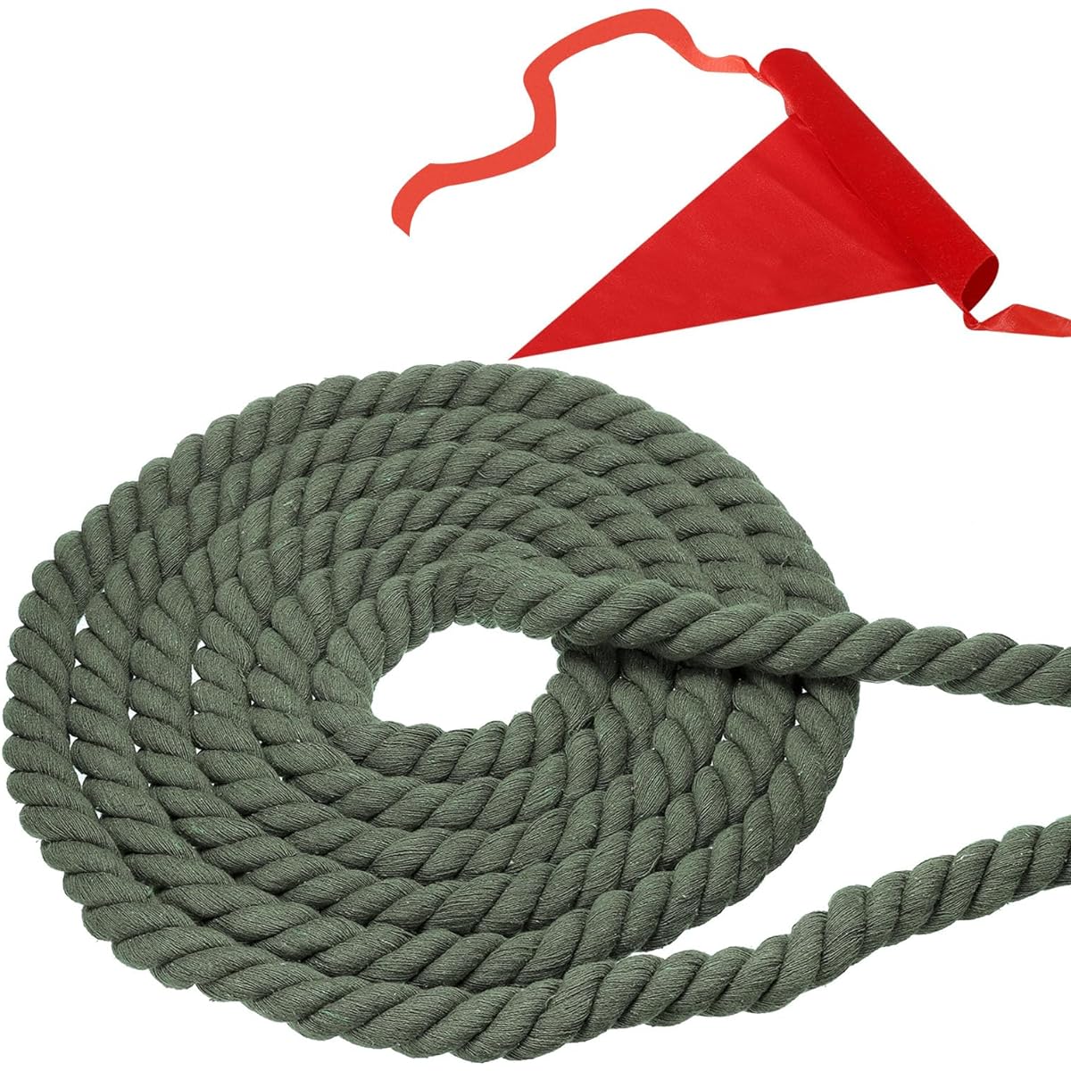 PATIKIL 10 Feet Tug of War Rope for Adults and Teens, 3 Braided Natural Cotton Rope with Dark Green Flag for Garden Games and Team Building Activities