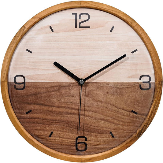 UberDeco 12" Super Slim Wooden Frame Wall Clock with Dome Glass Cover, Brown