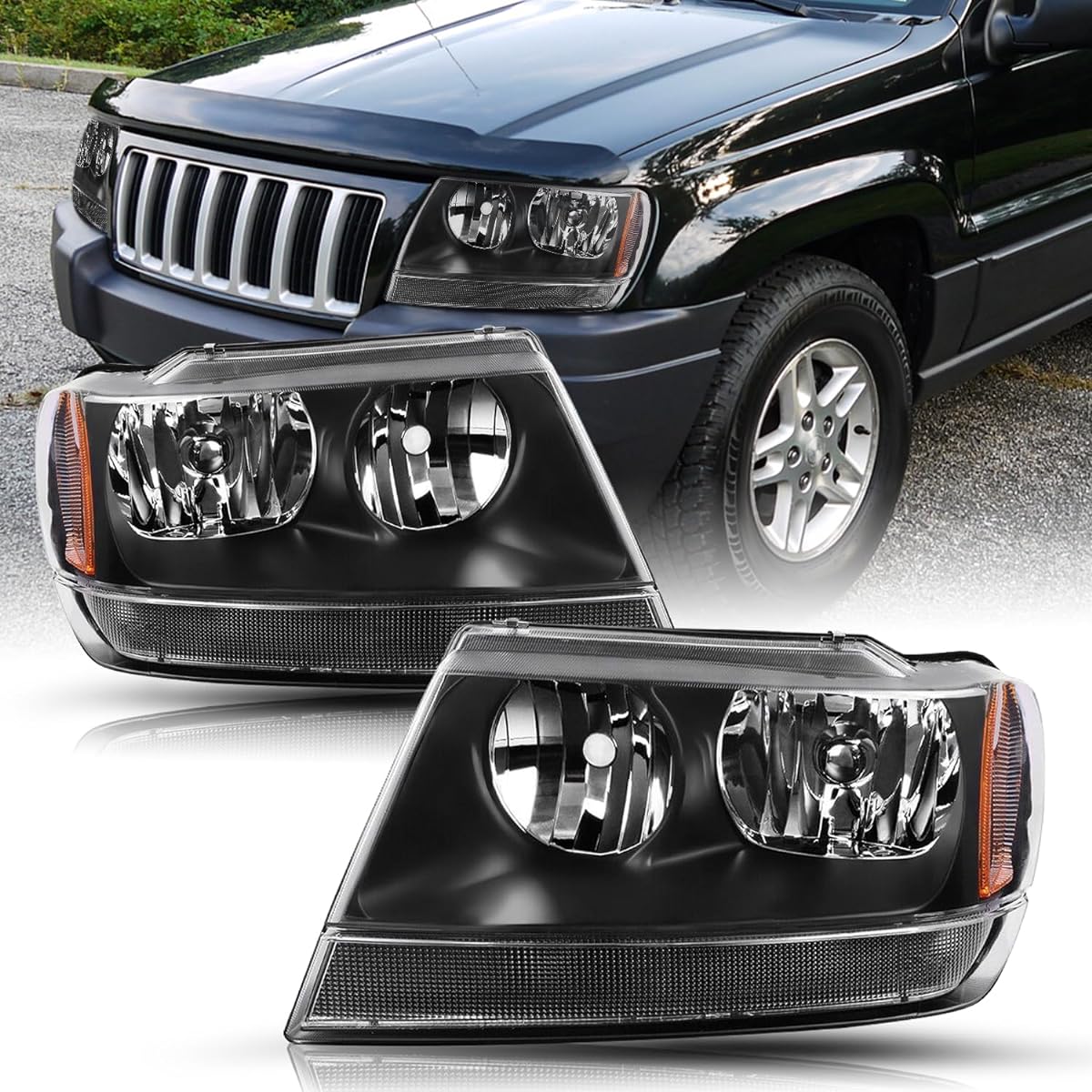 Headlight Acembretet 1999-2004 JEEP GRAND CHEROKEE Shield Black headlamp replacement passenger seat and driver's front front light (black)