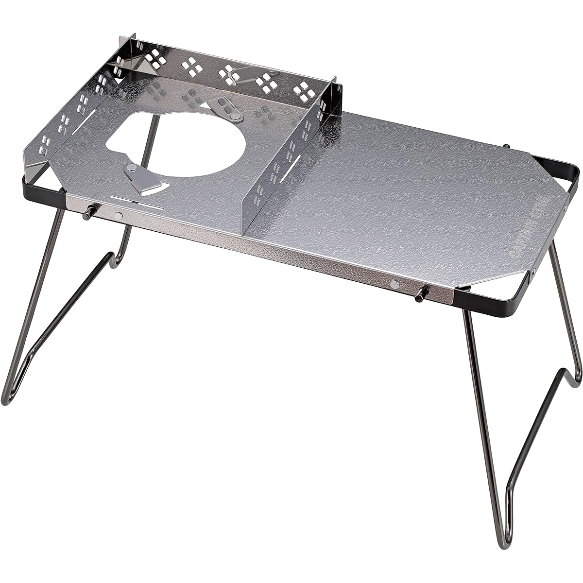 CAPTAIN STAG Outdoor Table Auric Fitted Table with Windshield and Storage Bag Embossed Stainless Steel UF-34