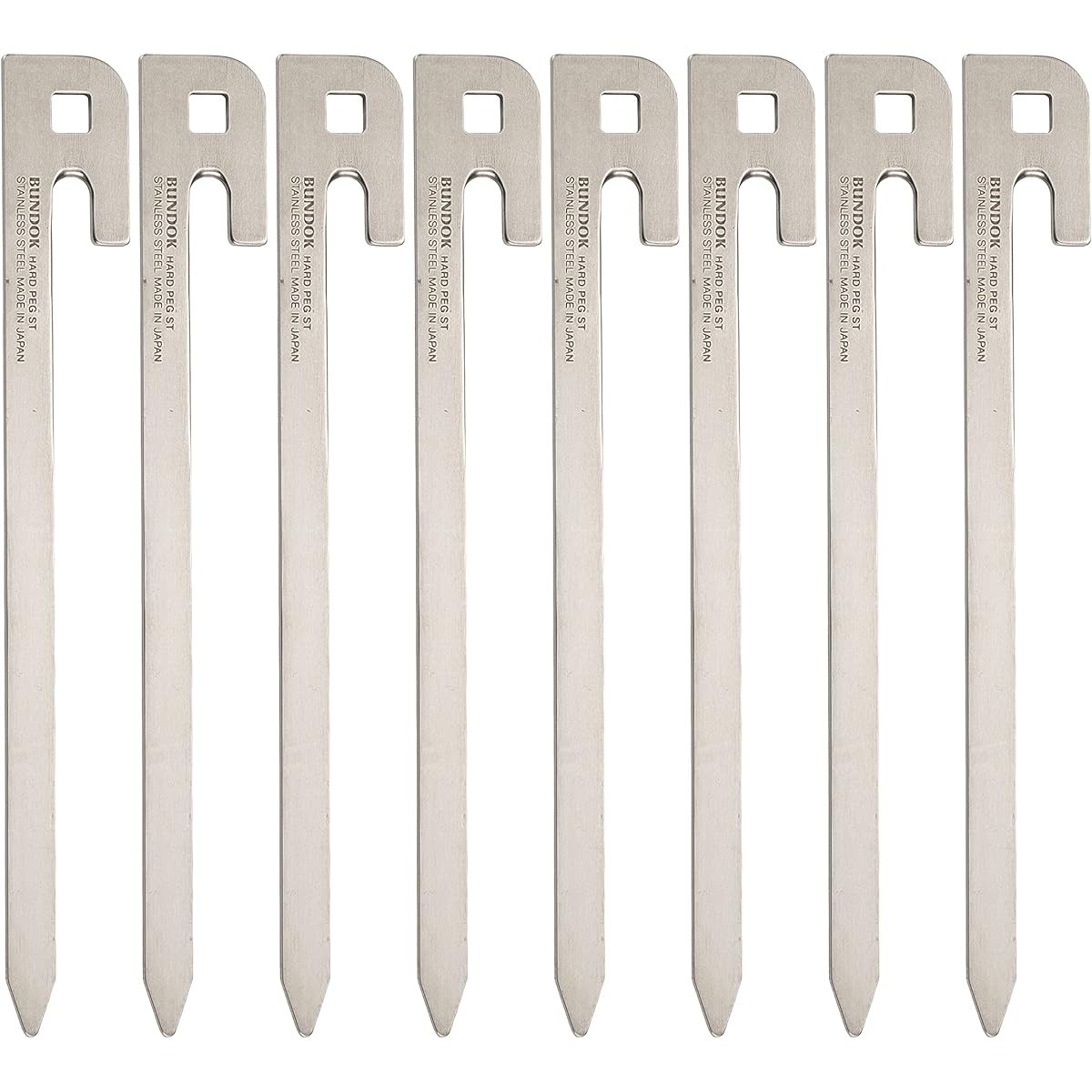 BUNDOK Hard Peg ST 8PCS BD-203 Lightweight Thin Stainless Steel 8 Piece Set Silver/Peg Case