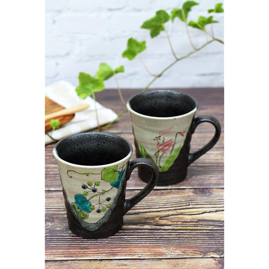 Kutani ware pottery pair mug wildflower
