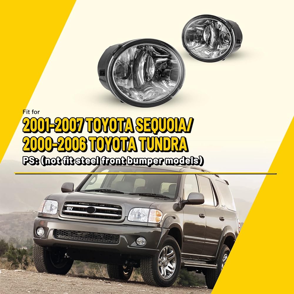AutoFree Fog Light 2000-2006 For Toyota Tandra (not suitable for steel front bumper models) 2001-2007 With Sequoia Light bulbs 9006 12V 51W 51W Drying Lamp replacement attached wiring kit & switch 1 set (clear lens)