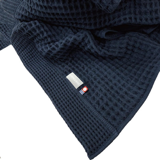 Imabari Towel Waffle Blanket Single Towel Blanket 140 x 190cm 100% Cotton Made in Japan Blanket Lightweight (Single, Navy)