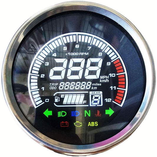 BLUERICE Real Color Digital Motorcycle Speedometer LED Universal Speedometer Odometer Motorcycle Gauge Water Temperature Gauge 299 KphMph with Bracket for Carburetor Motorcycle