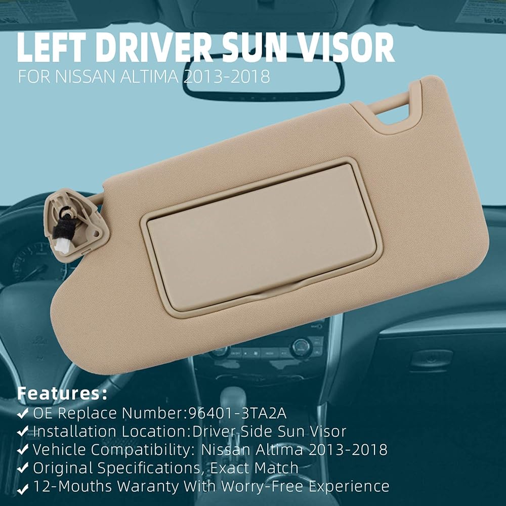 Dasbecan Beige Sunvisor Nissan Ultima 2013-2018 Mirror and Vanity Light No Sunroof # 96401-3TA2a (Beige left)