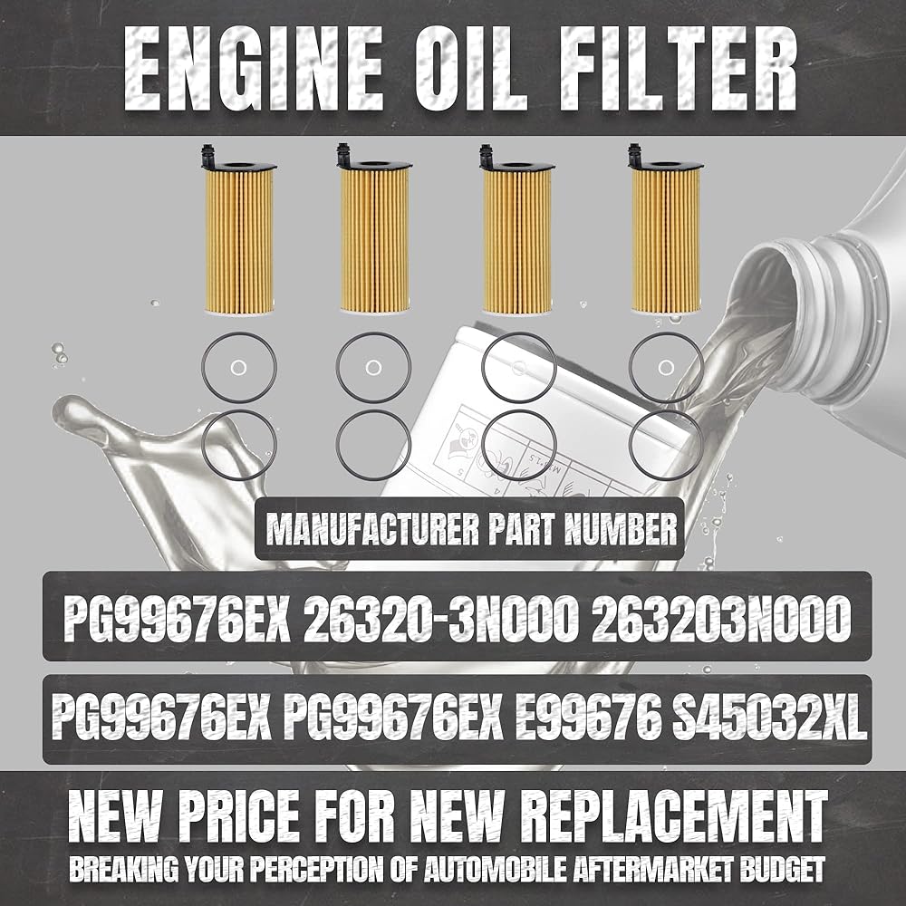 ZOEWALK engine oil filter 4 pieces set 2023-2022 KIA CARNIVAL 3.5L GENESIS G80 G90 GV70 GV70 GV80 GV80 replacement # PG99676EX 26320-3NN000 263203N000
