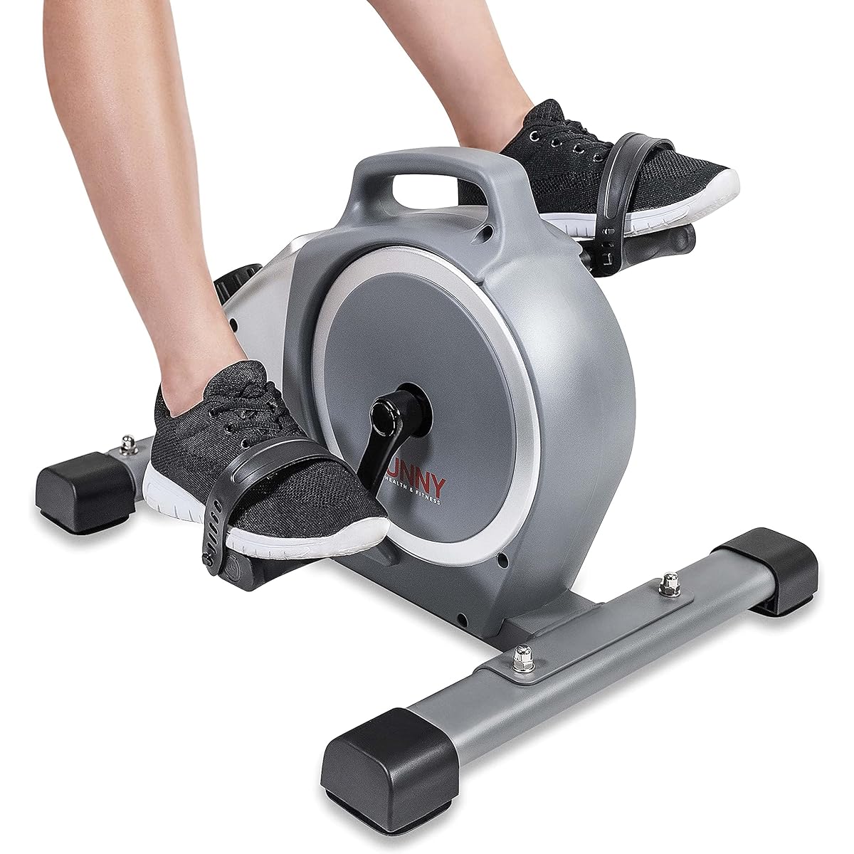 Sunny Health & Fitness Magnetic Under-Desk Mini Exercise Cycle Bike, Gray Dual-Function Pedal Exerciser with Digital Monitor and Handling Handle SF-B020026