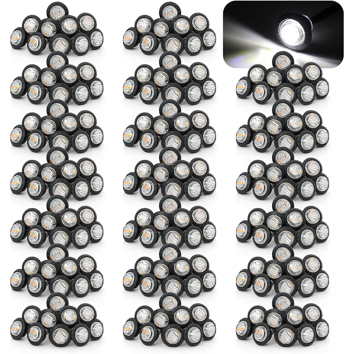 MADCATZ (Ma DCATZ) 3/4 inch Round White LED 3 Diode Trailer Side Marker Light Sealed Flash Mount Light Bulmet Truck Laurley Bath Waterproof for Rolling 12V 200 Packs