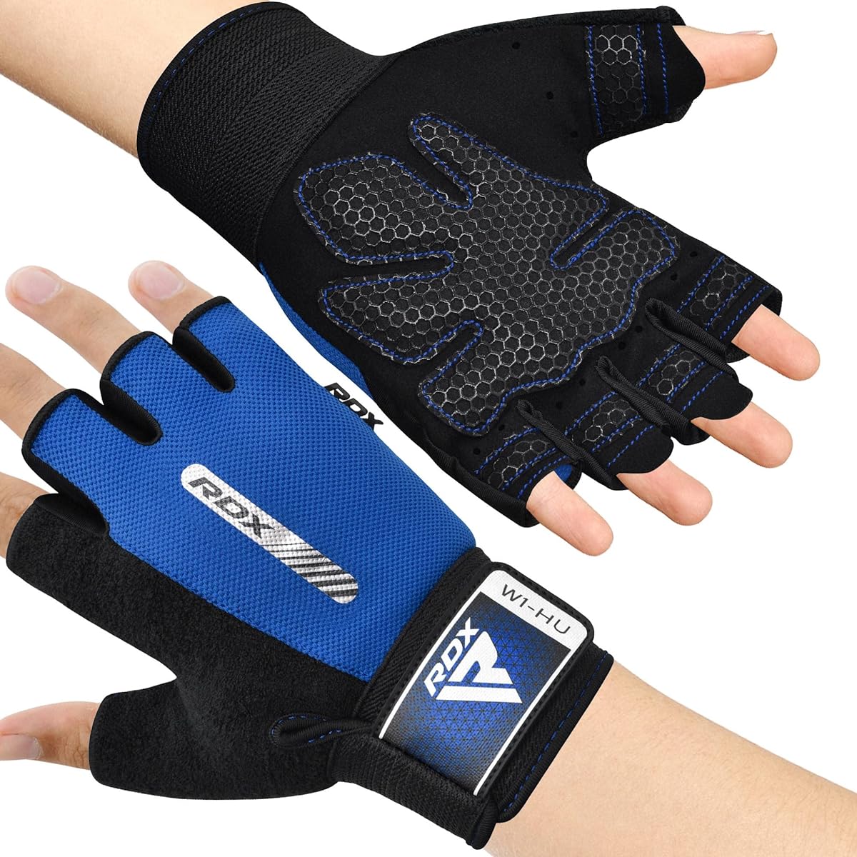RDX Weightlifting Gloves Gym Fitness Workout with Anti-Slip Pad Full Palm Protection Ultra Breathable Bodybuilding Strength Training HIIT WOD Exercise Half Finger Men Women Cycling Rowing Climbing (Blue, Small)