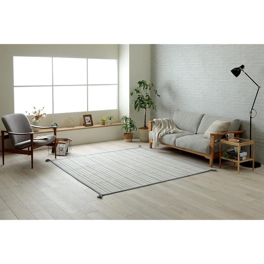 Ikehiko Rug Carpet Rectangle Baron Gray Approx. 180 x 230cm Indian Cotton Moisture Absorbent Simple Geometric with Tassel Compact Year-round All Seasons #1293950138402