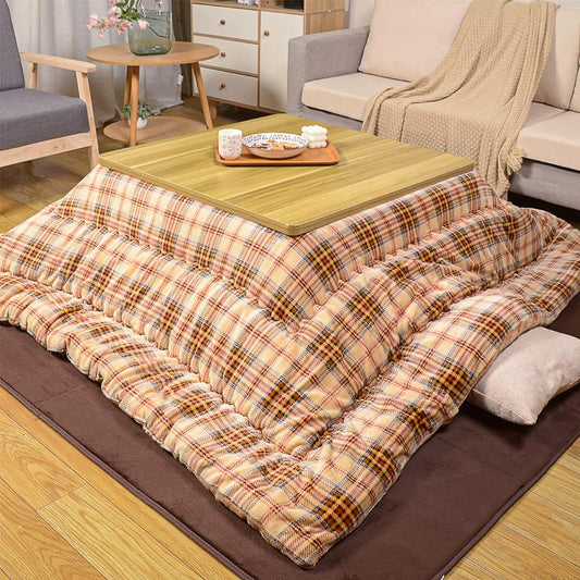 Peto-Raifu Kotatsu Futon, Kotatsu Thick Comforter, Single Comforter, Square, Reversible, Can be used on both sides, Smooth, Flannel material, Made of heat-generating cotton, Heat retention, Can be washed, Does not shed, Check pattern ②, 185 x 185 cm