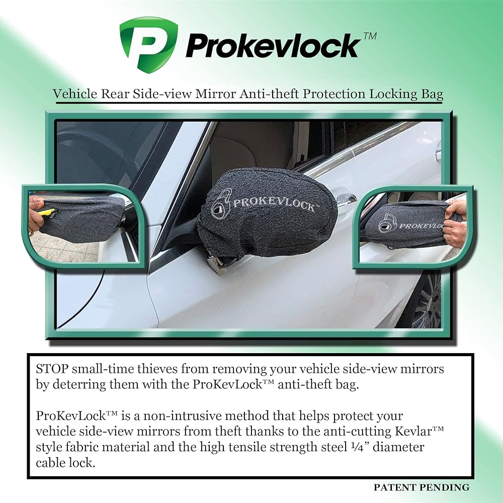 PROKEVLOCK Side Mirror Cover Cable Locked -Theft Side Mirror Cover Kebra Fabric Protection Universal Size -Fits all cars, SUVs, protection from ice and birds falling