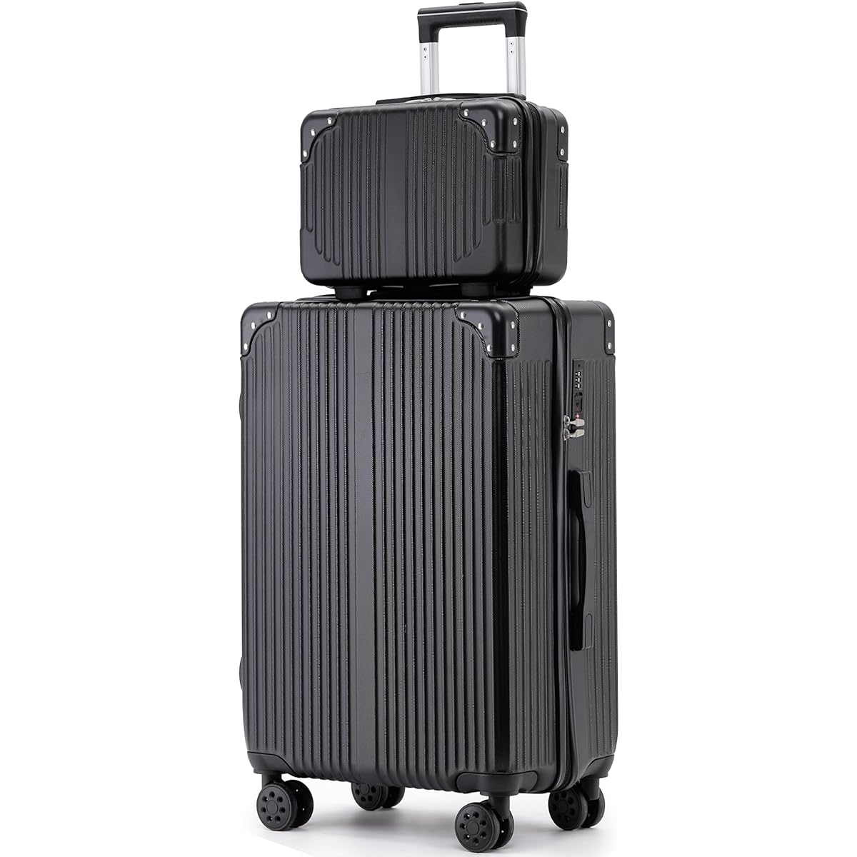 [WEGRET] Travel Business Suitcase Parent-Child Set Cosmetic Case Carry Case Carry-on Zipper Carry Bag Ultra Light Zipper Popular Mini Trunk Equipped with TSA Rourke (S, Black)