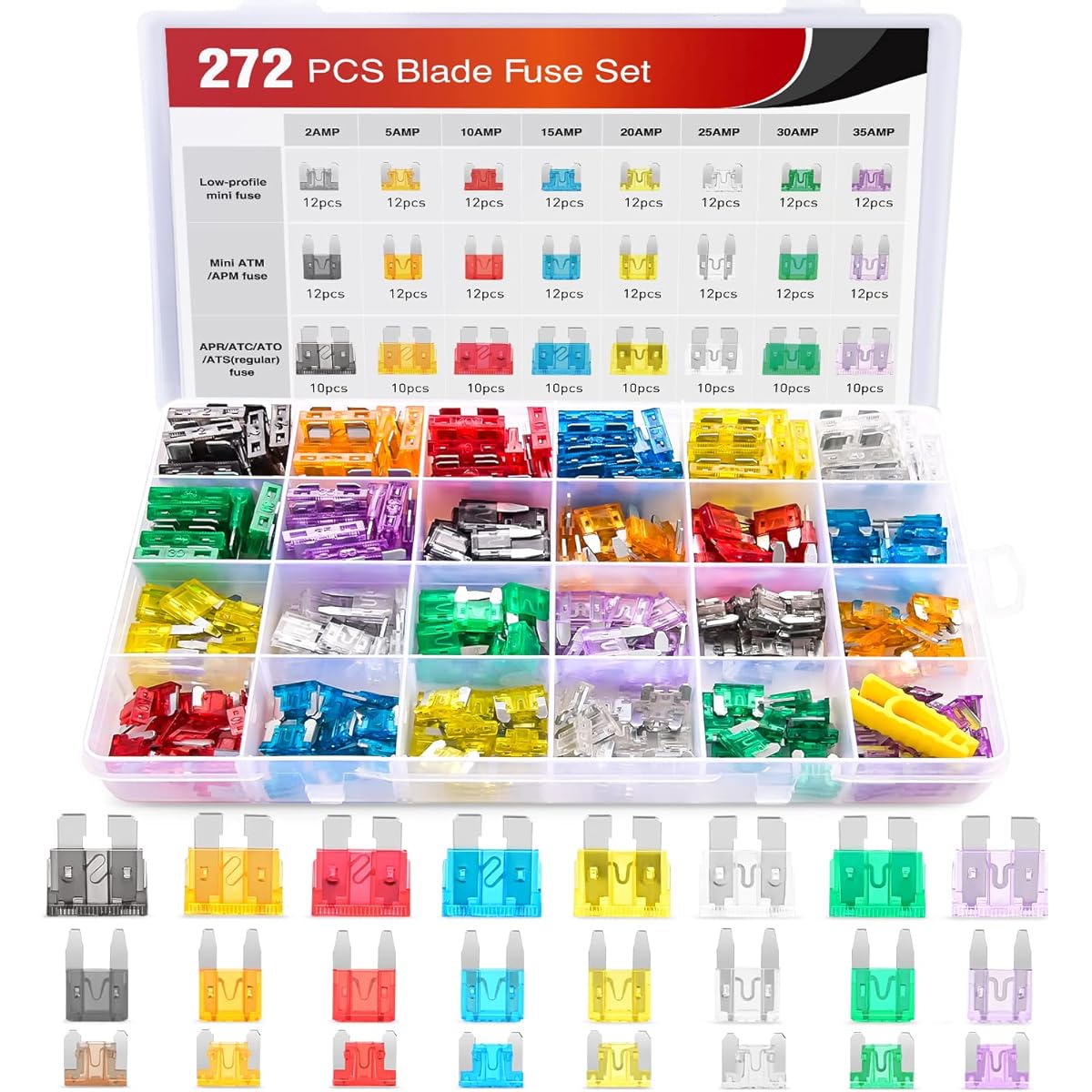 NILIGHT -50019R 272 Standard & Mini & Ropro File Mini Blade Hughes Assortment 2A 5A 10A 15A 25A 20A 20A 30A 35A Replacement Huses Car Boat Track SUV For SUV automobiles