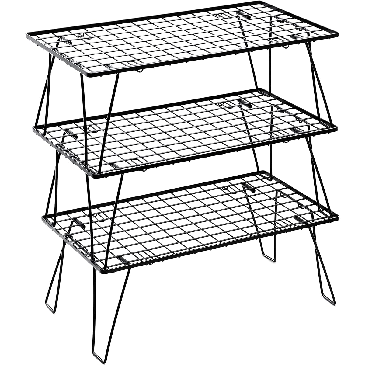 PYKES PEAK Alloy Steel Camping Rack Folding 2 Tier 3 Tier 4 Tier Compact Bonfire Table Stacking Field Rack Storage Depth 35cm Outdoor Camping TOUGH STANDARD Set of 3