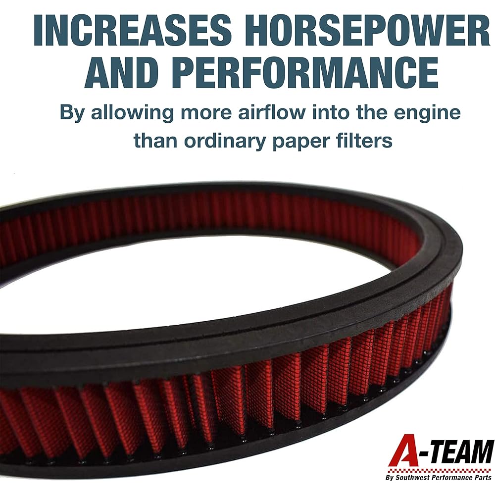 A-TEAM Performance Air Filter Element High Flow replacement Air Cleaner Washing and reusable Round Cotton Fiber Buick S volley Brewery GMC Ford Mopa All-Z Mobil Pontiac Compatible Red 14 inch x 2 inches