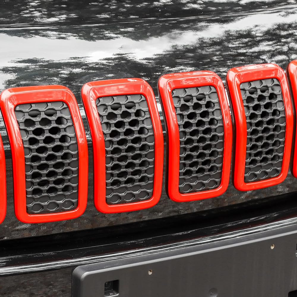 JECAR Grill Insert ABS Grill Kabartrim Kit 2019 JEEP CHEROKEE KL Red