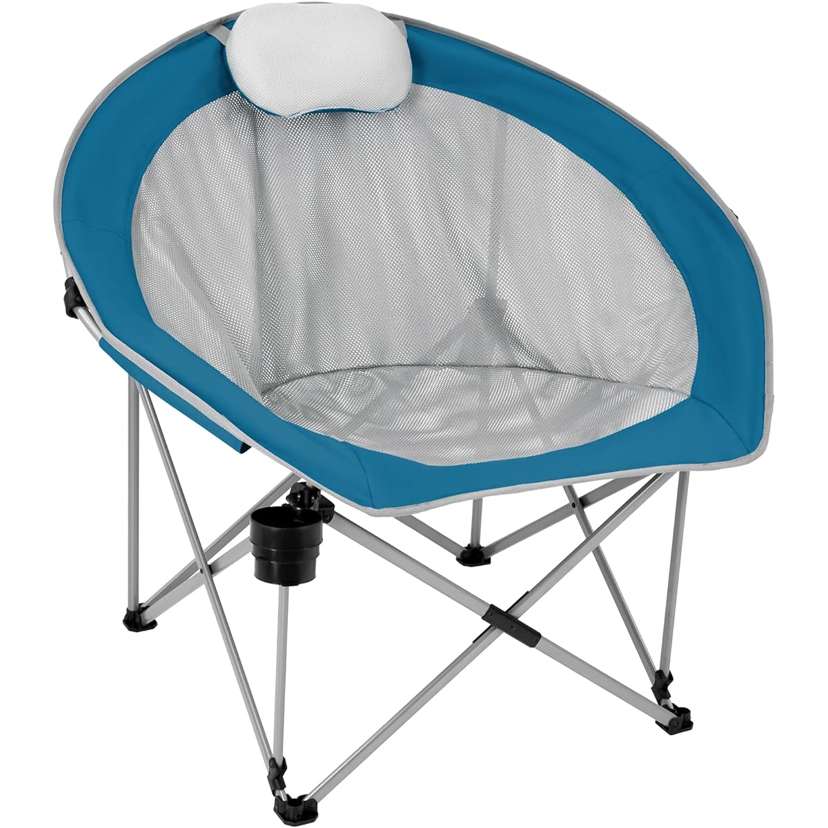 FUNDANGO Outdoor Chair, Foldable, Compact, Camping Chair, 5 Second Instant Storage, Lounge Chair, Moon Chair, Load Capacity 136kg, Climbing, Fishing, Sunbathing, Sea, Storage Bag Included, Blue