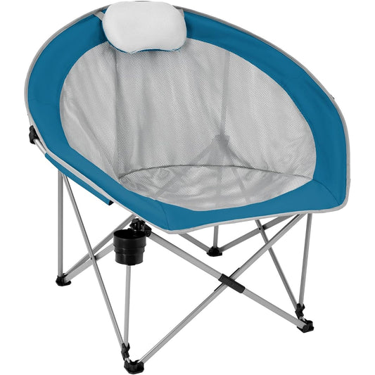 FUNDANGO Outdoor Chair, Foldable, Compact, Camping Chair, 5 Second Instant Storage, Lounge Chair, Moon Chair, Load Capacity 136kg, Climbing, Fishing, Sunbathing, Sea, Storage Bag Included, Blue