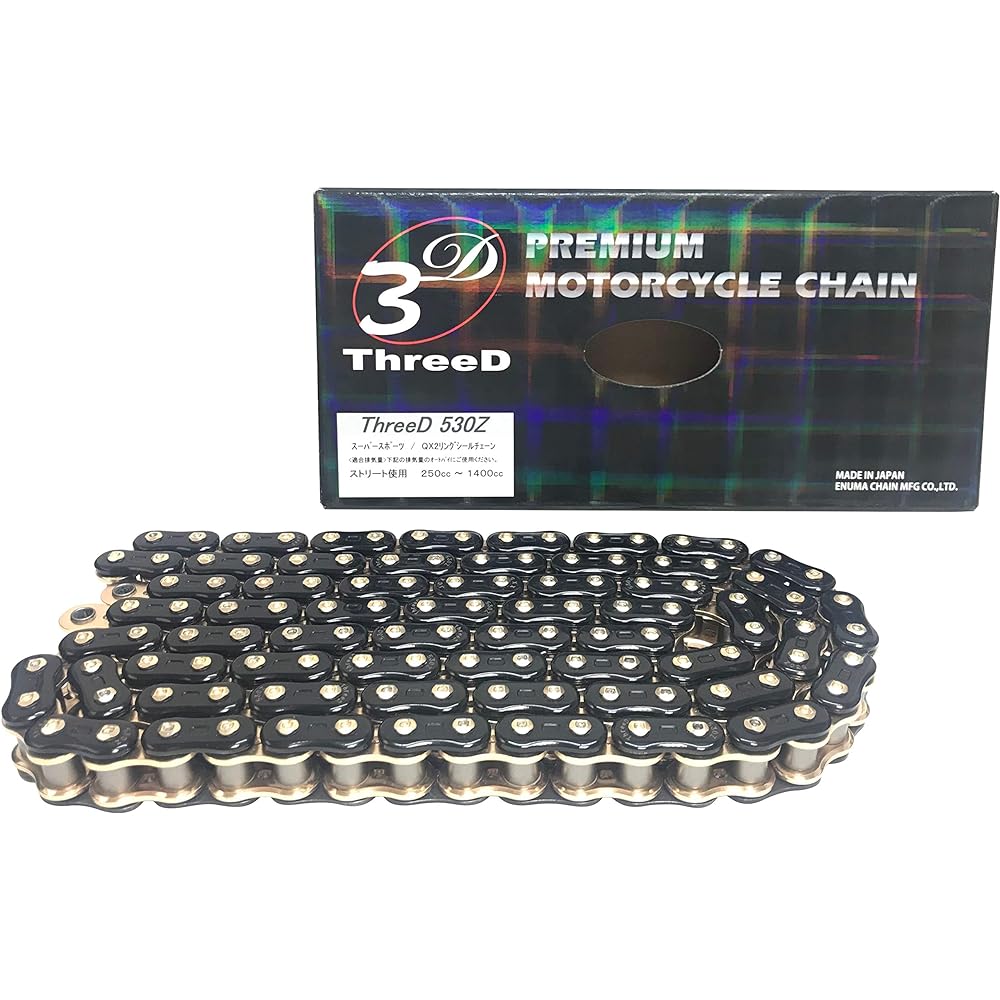 THREED Motorcycle Chain 530Z Black/Gold 120L MLJ (Caulking Joint) QX2 Ring Seal