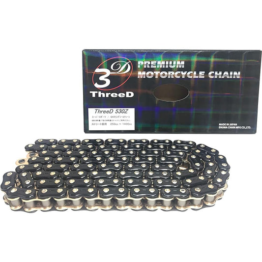 THREED MLJ 530Z Motorcycle Chain, Black/Gold, 23.8 gal (110 L), QX2 Ring Seal