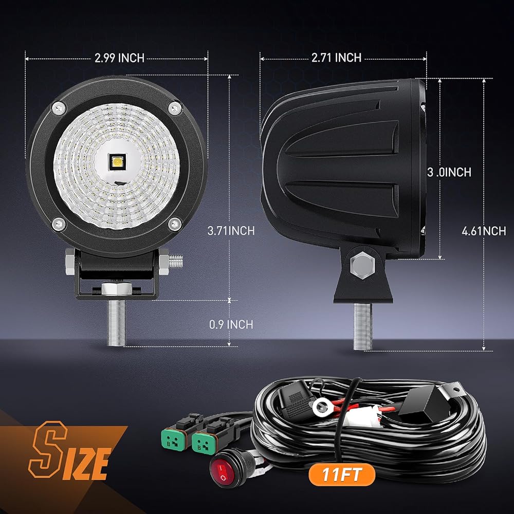 NILIGHT LED Light Pod 2 3 inch Flood Round LED Off -Road Fog Light 1080LM Built -in EMC Driving Light Auxiliary Light 18AWG DT Wiring Kit Hearness Kit SUV ATV For Truck Boat