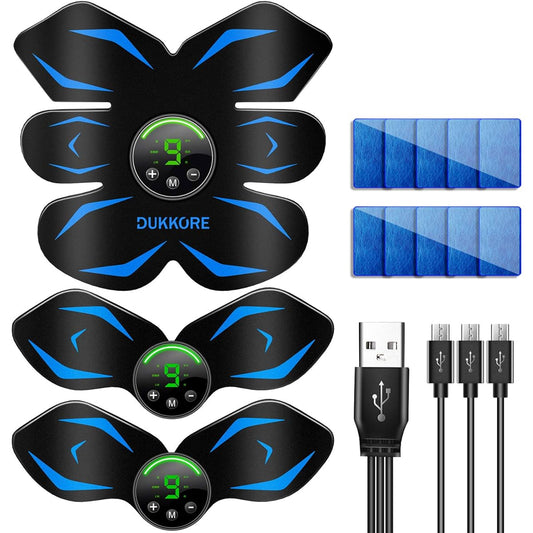 DUKKORE [Innovative Enhanced Edition 3rd Generation] EMS Abdominal Belt, LCD Display, USB Rechargeable, 10 Additional Gel Sheets, Abdominal Muscles, Arm Muscles, Multiple Areas Compatible, 6 Types of Modes, 9 Levels of Intensity Adjustable, Unisex, Japan