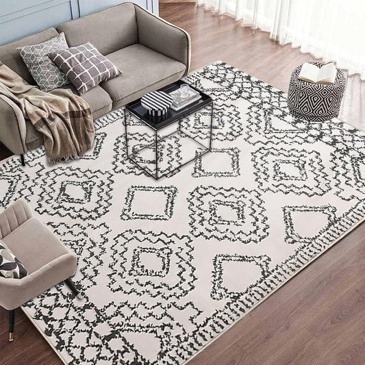 Calore Carpet Rug Rug Mart Scandinavian Geometric Pattern Washable Anti-Slip Fluffy Imitation Cashmere Foldable Memory Foam Thick Mite Resistant Antibacterial Odor Resistant Rectangular Rug Cashmere-like Texture Suitable for Hot Carpets All Seasons (200x