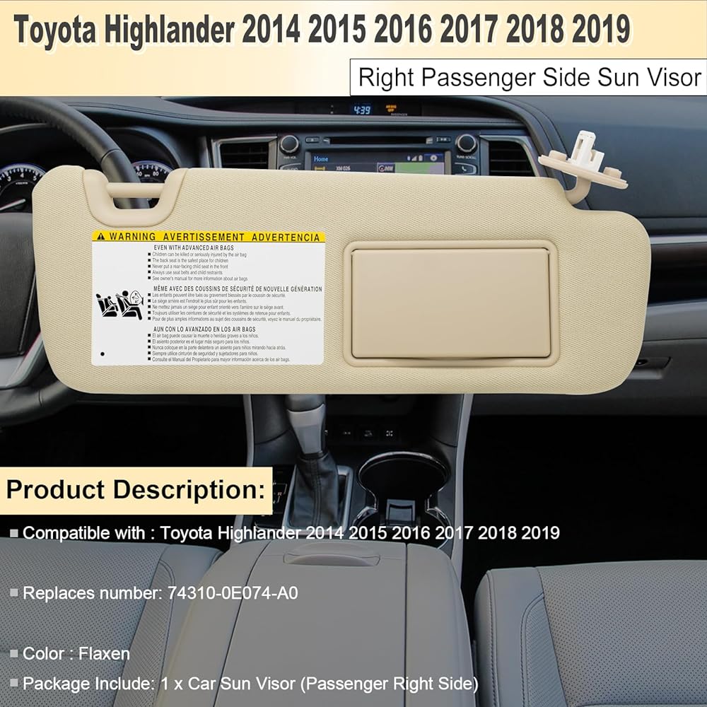 Right passenger seat Sanbizer Toyota Highlander 2015 2016 2017 2017 2019 Exchange # 74310-0E074-A0 Color Flax