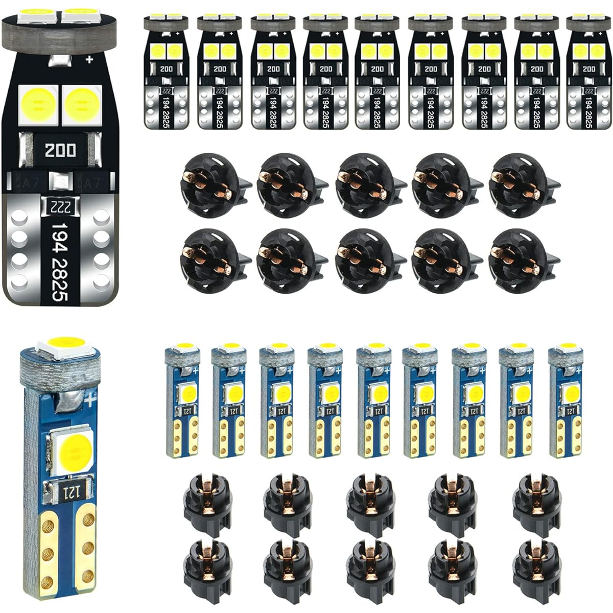 12V White T5 37 74 73 2723 2721 T10 158 168 168 194 2825 Socket Instrument Cluster with LED bulb replacement Dashboard Gauge Indicators Lamp PC74 PC118 PC16194 PC194 5 PC161 50 PC161
