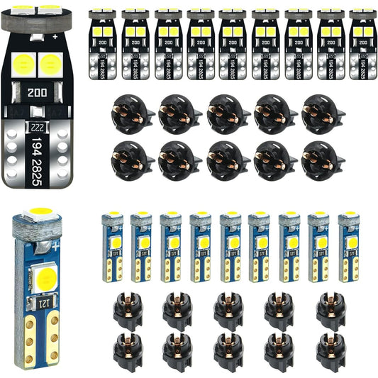 12V White T5 37 74 73 2723 2721 T10 158 168 168 194 2825 Socket Instrument Cluster with LED bulb replacement Dashboard Gauge Indicators Lamp PC74 PC118 PC16194 PC194 5 PC161 50 PC161