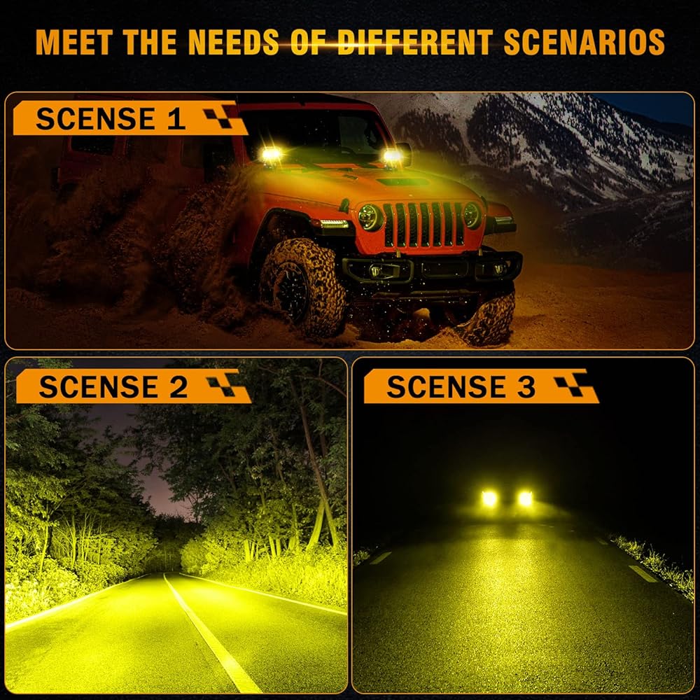 AUXBEAM LED Amber fog light 4 inch 60W LED driving off -road light ultra -high brightness amber light pod wiring harness kit Yellow fluem pod light truck SUV ATV UTV Jeep Langler For motorcycle