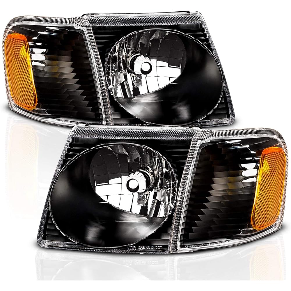 AMERILITE Replacement Headlight 2001-2005 Ford Explorer Sports/Sport Truck Crystal Black Corner With Lamp Pair Pair Seats and Ride seat side