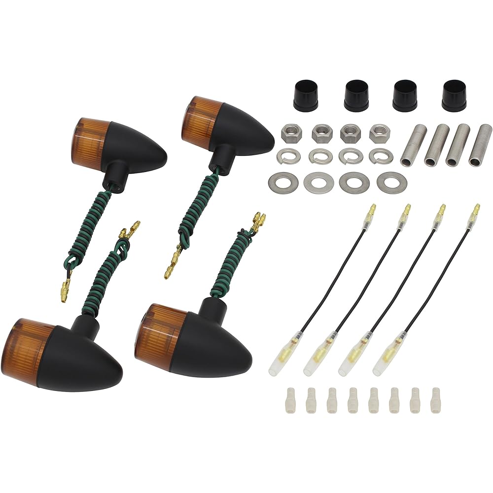 POSH Motorcycle Supplies Turn Signal Classic Bullet Type Vehicle Specific Set SR400/FI('85~) ・SR500('85~'98) Black Body/Orange Lens 010098-56