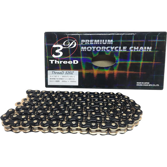 THREED MLJ 520Z Motorcycle Chain, Black/Gold, 42.3 gal (120 L), QX2 Ring Seal