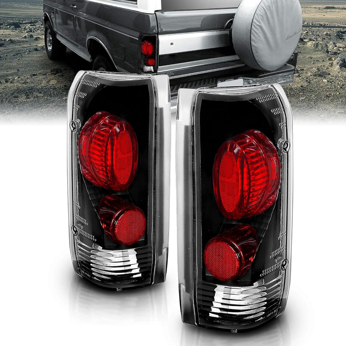AMERILITE Euro Black replacement Brake Tail Light Set 1989-1996 Ford F Series/For Bronko -Passenger seats and driver's seat side