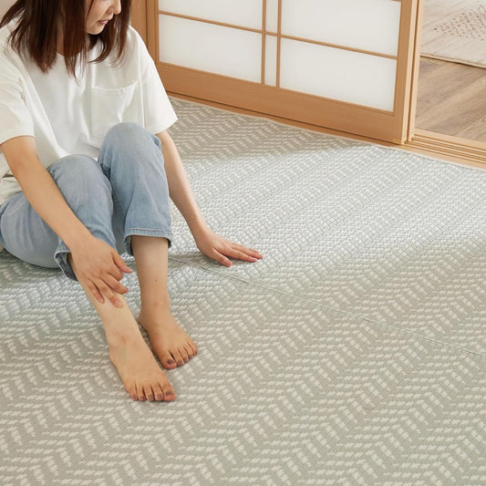 Hagiwara Washable Rush Style Carpet Green Edo Room 10 Tatami Approx. 348X440cm "Pass Rush" Rug Flower Mat Children's Room Pet Protection Pastel Color