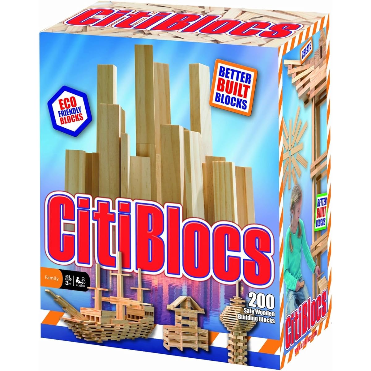 Wooden blocks CitiBlocs natural color set 200 pieces